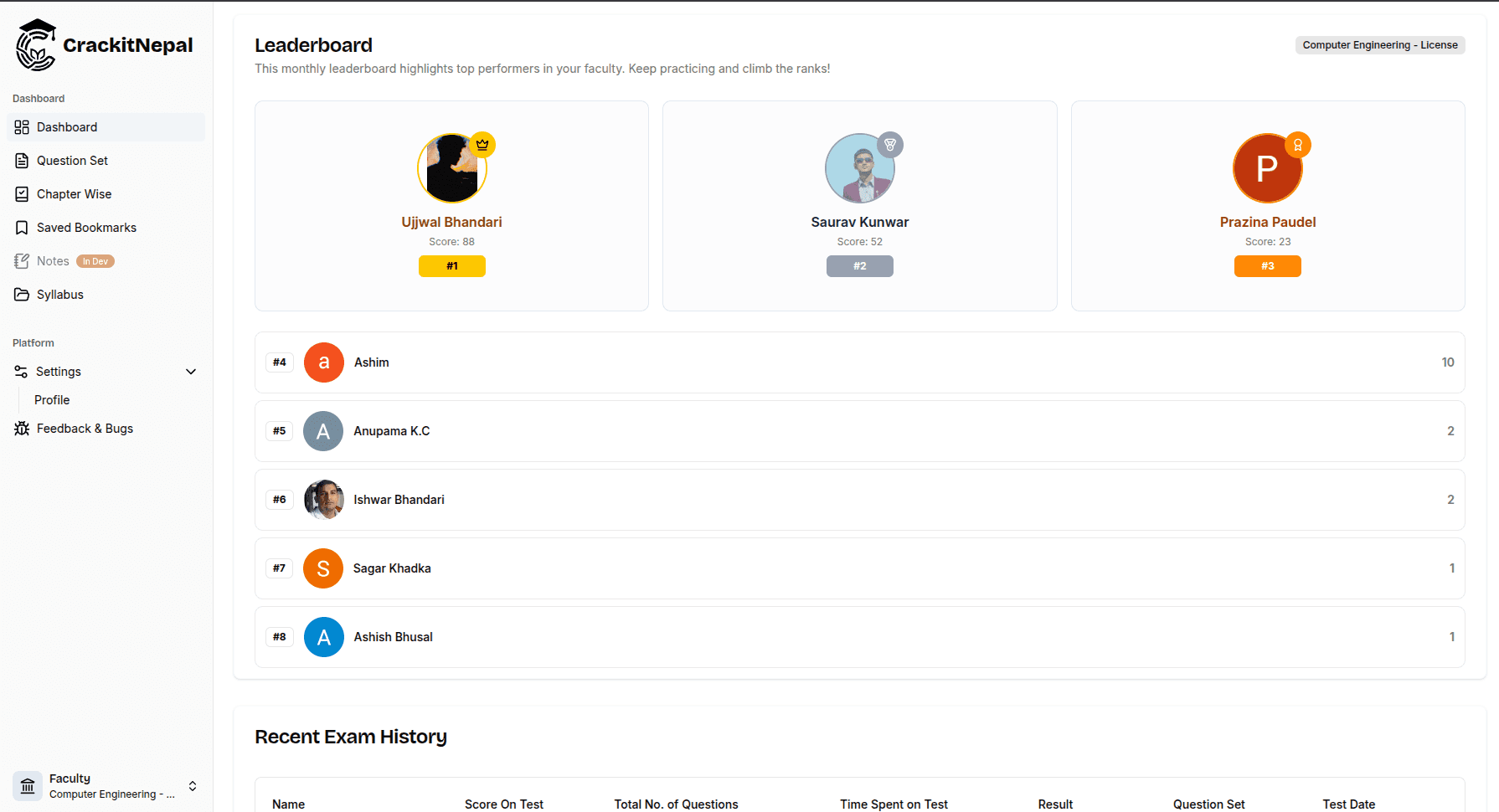 Leaderboard & History