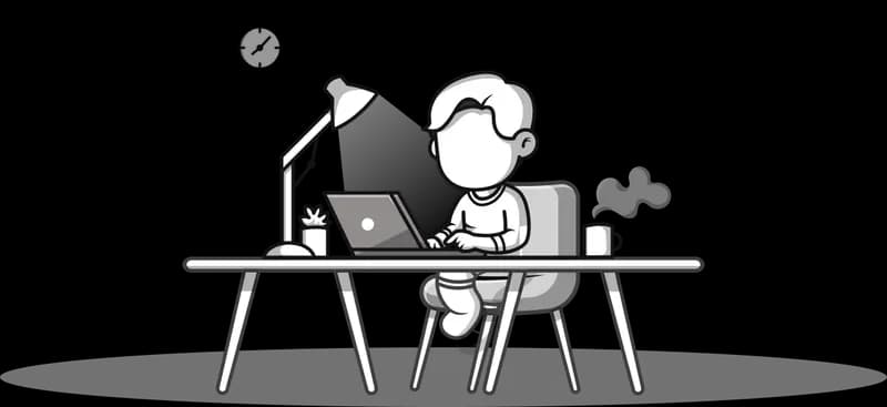 Person working at desk with laptop - Hugo development illustration